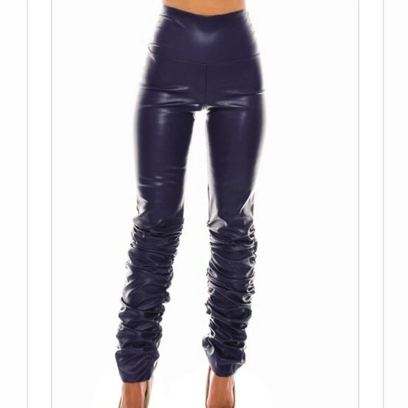 Faux Leather High Waist stretch Pants Legging with ruched leg - Picture 6 of 14